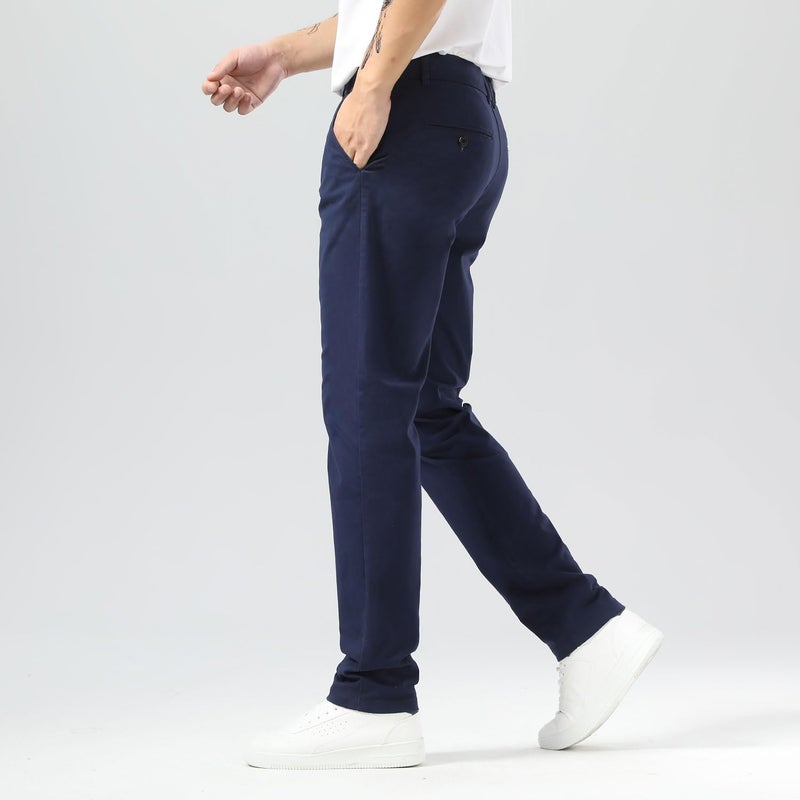 Plaid&Plain Men's Slim Fit Khaki Pants Men's Tapered Chino Pants 8801Navy 32X28 - Image 3